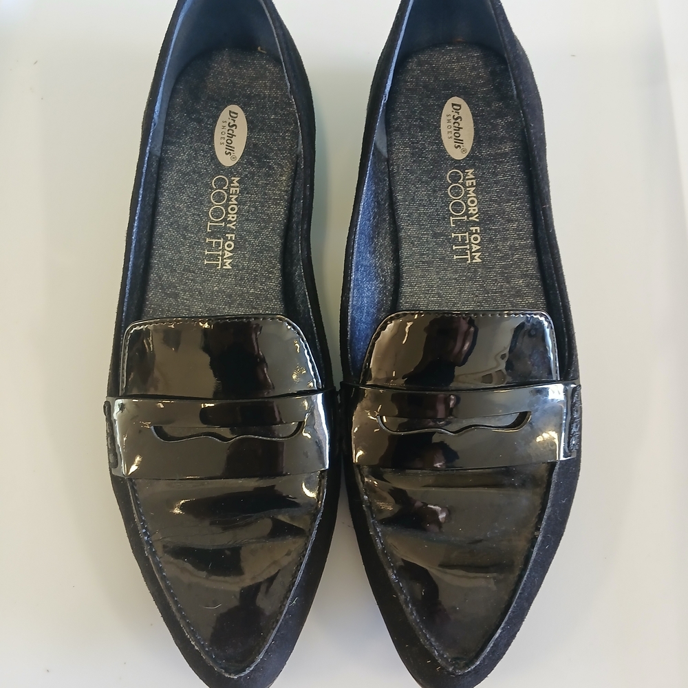 Dr. Scholl's Black Patent Leather Flats Loafers Memory Foam Women's 6.5